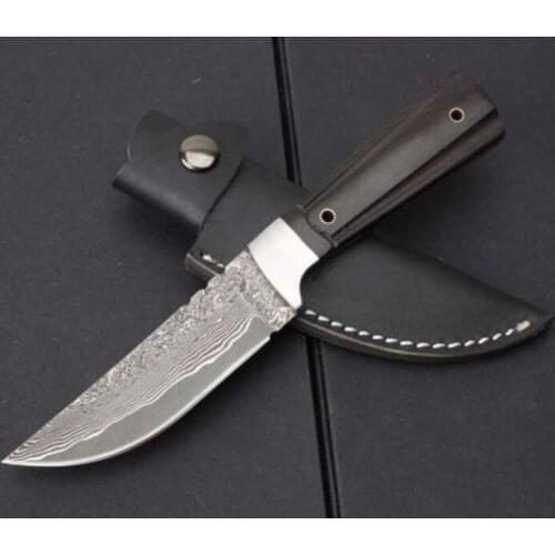 Sho Straight Fixed Blade Knife Damascus Blade Ebony Handle Tactical Rescue Pocket Hunting Fishing EDC Survival Tool Knives