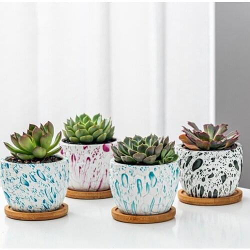 Nordic New Fashion Watermark Pattern Flower Pot Home Office Decoration Ornament Ceramic Flowerpots Mini Succulent Pot With Hole