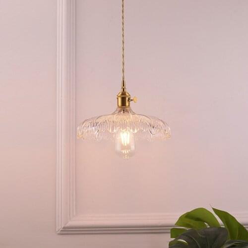 Japanese Nordic Single/three-headed Glass Flower LED Chandelier Vintage Brass Small Fresh Bar Restaurant Pendant Lights