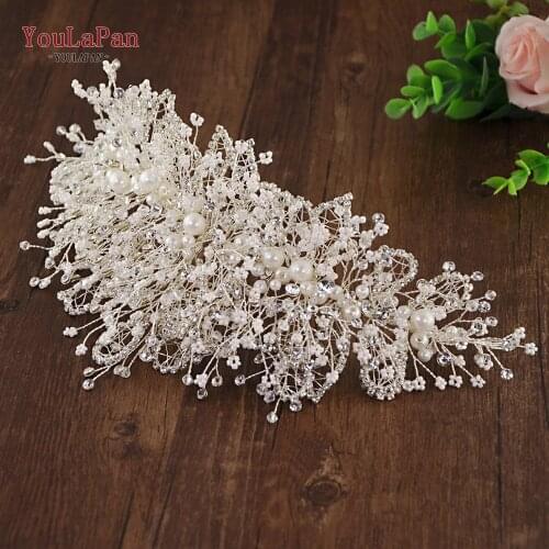 YouLaPan HP245 Wedding Crown Fascinators Multilevel Pearl Rhinestone Wedding Hair Accessories Fancy Wedding Bridal Headpieces