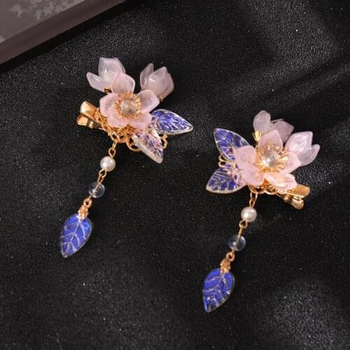 2pcs Flower Hairpin with Tassel Chinese Style Cute Vintage Headdress Hanfu Clothing Accessories for Little Girls FS99
