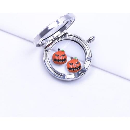 20pcs/Lot Enamel Ghost Pumpkin Floating Locket Charms Making For Halloween Day Gift Jewelry F1130