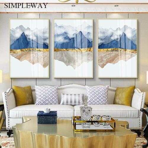 Mountain Reflection Marble Abstract Wall Poster Modern Canvas Print Painting Contemporary Art Living Room Decoration Picture