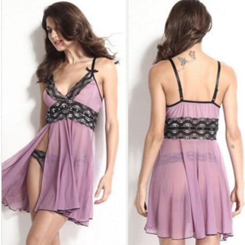 Annjoli sexy underwer Sleep Dress Women Clothes Suspender Night Deep V Silk Nightgowns