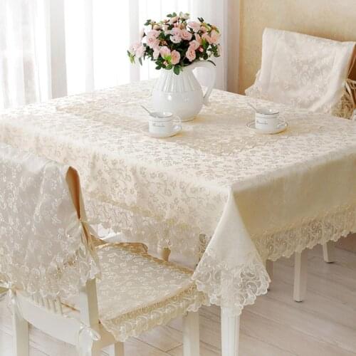 Beige Tablecloth Lace Fabric Table Runner Chair Cover Chair Mat Set European Countryside Rectangular Tea Table Table Cloth