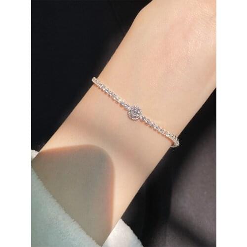 Lomeo 2021 New 100% 925 silver original logo Sparkling Halo Tennis Bracelet is suitable as a DIY female jewelry gift