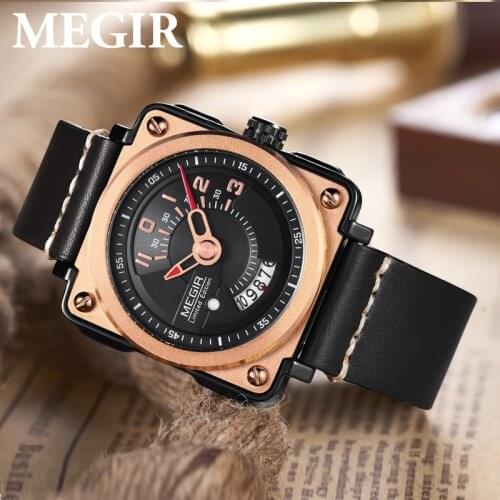 Megir Mens Square Analog Dial Leather Strap Waterproof Quartz Wrist Watches with Calendar Date BUSINESS WATCHE rectangle 2040