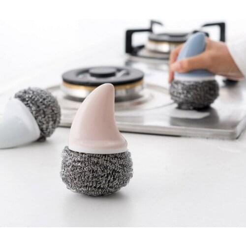 Stainless Steel Cleaning Brushes with Plastic Handle Kitchen Cleaning Ball Brush Household Shark Shape Cleaning Tools