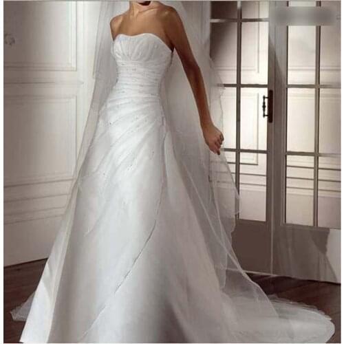 Платье для свадебной вечеринки maxi long satin couture Strapless Chapel Train Bridal Custom & Beading Bespoke Wedding Dresses