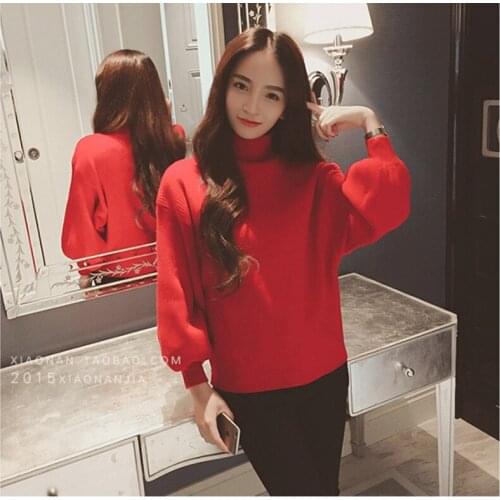 Oversize Jumper Large Loose Turtleneck Sweater 2021 Women Vintage High Neck Wide Sleeve Knitted Thickening Warm Pullover