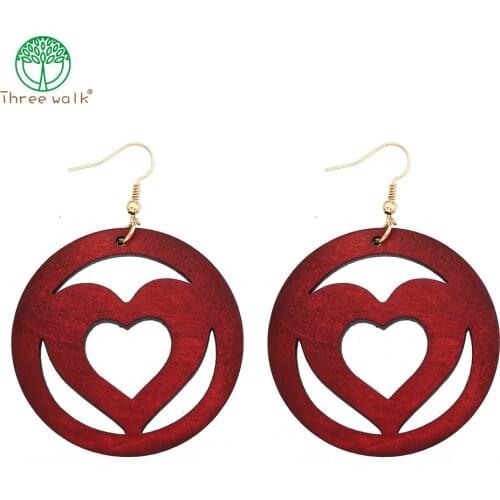 1 pairs New Design Wooden Round Hollow Out Hot Heart Pendant for African Women Fashion Jewelry Earrings Gifts