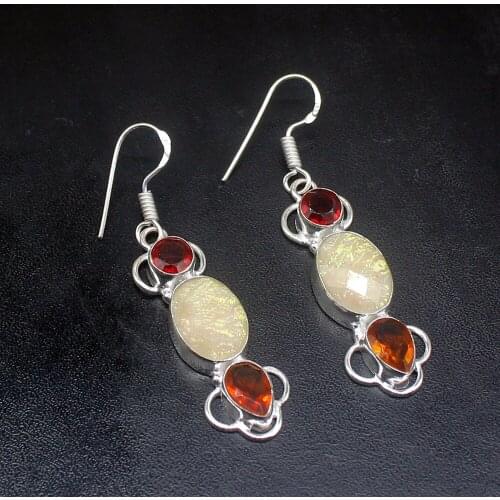 Gemstonefactory Big Promotion 925 Silver Dichroic Glass Honey Topaz Women Ladies Gifts Dangle Drop Earrings 20212407