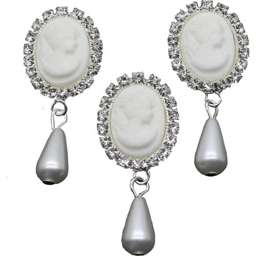 Hot Sale 10pc 50*20mm White Beauty Avatar Button Brooches Resin Wedding Rhinestone Button Clothingn Metal DIY Beauty Accessories