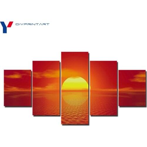 Horizon Orange Reflection Sunset 5 Pieces Canvas Art Photo for Living Room Decoration A0242