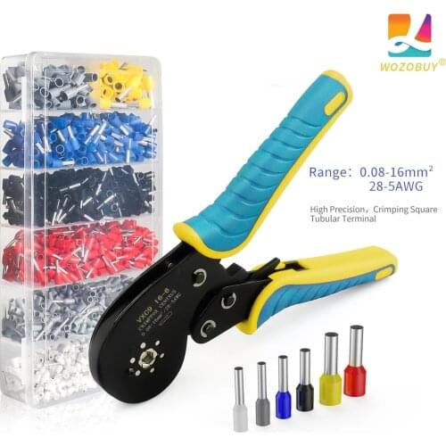 WOZOBUY Ferrule Crimping Tool Kit Self-adjustable Ratchet Wire Crimping Tool Kit Used for 28-5 AWG/0.08-16mm² with Wire Terminal