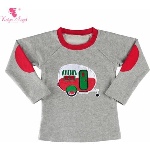 Kaiya Angel 2018 New Arrival Kids Tops Baby Boys Long Sleeve Autumn Shirt Cartoon Bus Applique Girls Fashion Clothes 5pcs/lot