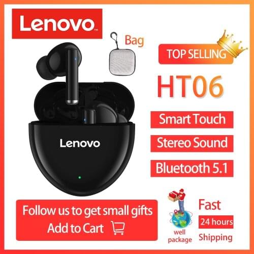 Lenovo HT06 TWS Earphones Bluetooth Wireless Headphones Touch In-ear Earbuds HD Call Long Battery IPX5 Waterproof Sports Headset