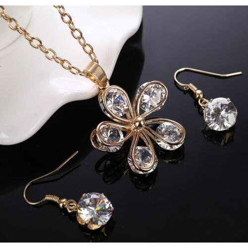 Fashion Nigerian Water Drop Flower Jewelry Sets Clear Cubic Zirconia Stone Jewelry For Women Bridesmaids Engagement Gifts