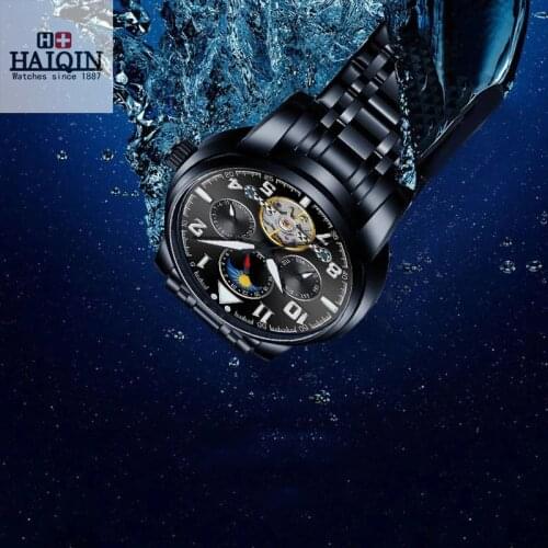HAIQIN 2019 New Mens Mechanical Watches Fashion Business Watch Men Automatic Tourbillon Waterproof Watch men Relogio Masculino