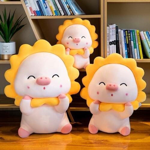 Stuffed Plush Sun Flower Pig Toys Pillow Kawaii Sleeping Pillow Cute Pig Doll Plush Toy Children Birthday Present