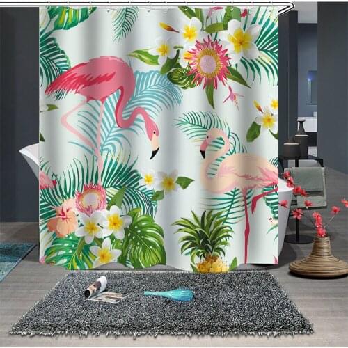 Custom Made Shower Curtain Bathroom Curtain Partition 1.5 x 1.8m 1.8 x 1.8m 1.8 x 2m Floral Flamingo Palm Leaves White