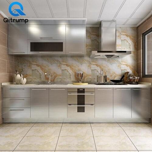 Brushed Gold Silver DIY Metal Decorative Wallpaper Peel and Stick Film PVC Waterproof Oil-proof House Appliance Kitchen Stickers