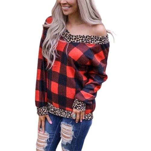 2020 New leopard check female hoodies autumn long sleeve V-Neck sweatshirt print loose casual fashion womens tops clothes