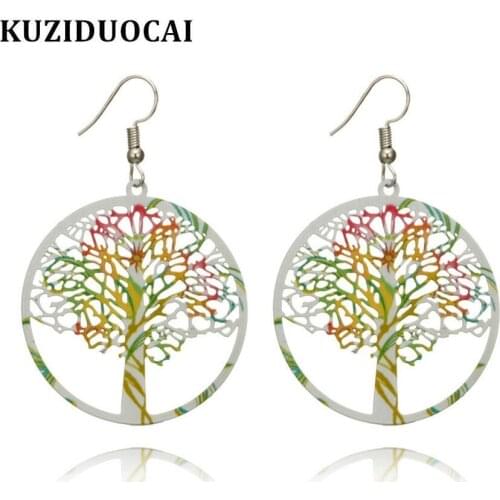Kuziduocai New ! Fashion Fine Jewelry Stainless Steel Resin Colorful Openwork Christmas Tree Stud Earrings For Women Gifts E-373