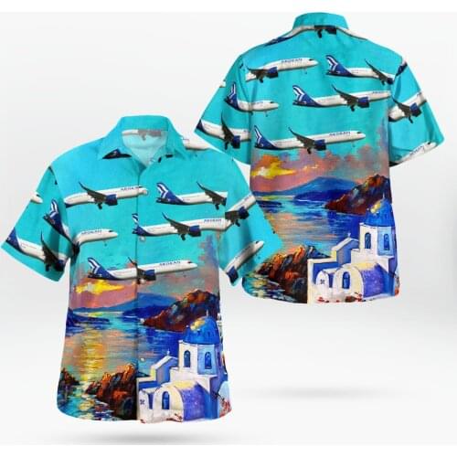 Plane 3D Printing Beach Hawaiian 2021 Summer Shirt Short Sleeve Shirt Streetwear Oversized 5XL Camisa Social Chemise Homme F1223