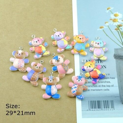 10pcs/Lot Resin Bear Charms For Bracelets Key Chain Earring Jewelry Making DIY Craft Pendants Handmade Dollhouse
