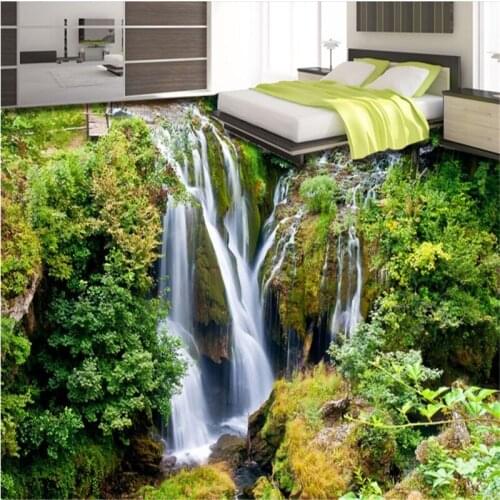 Beibehang custom aesthetic green tree waterfalls bathroom living room 3D floor thicker wearable waterproof bathroom backgroun