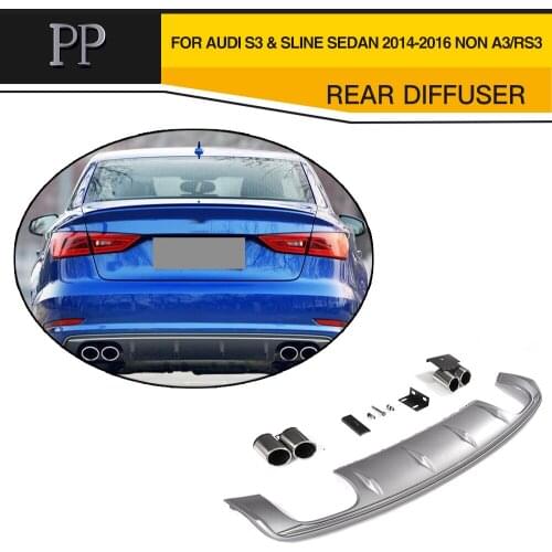 PP Rear Bumper Lip Diffuser With Exhaust Muffler Tips For Audi S3 Sline Sedan 4 Door Only 2014 2015 2016