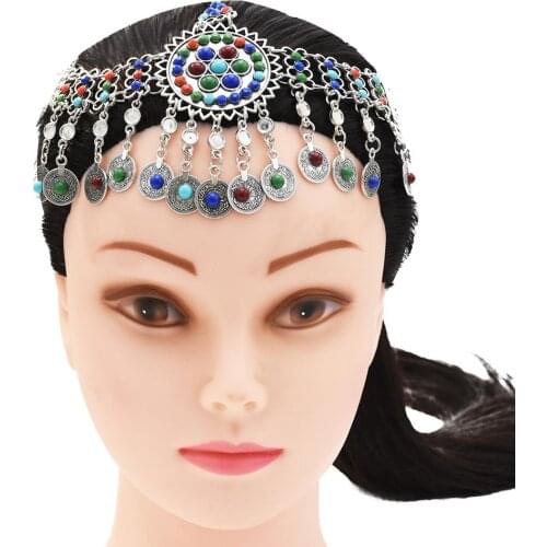 Retro Bohemia Coin Bead Necklace Drop Afghan Earrings Bracelet Head Chain Headpiece Tribal Ethnic Gypsy India Jhumka Jewelry Set