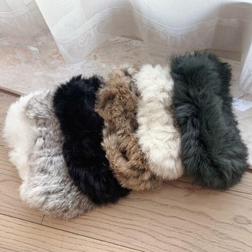 Fluffy Luxury Hair Accessories Natural Fur Hairbands Elastic Hair Band Wide Brimmed Plush Headband Real Rabbit Fur Headband