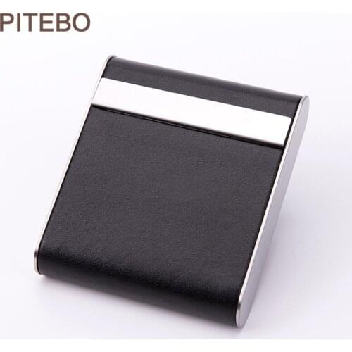PITEBO Luxury PU leather business card holder, cigarette case with magnetic buckle pocket, stainless steel credit card ID box