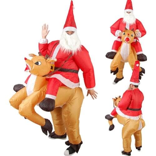 Christmas Inflatable Mascot Cartoon Doll Costume Reindeer Dress Up Props Riding Deer Santa Claus Inflatable Clothes Adult
