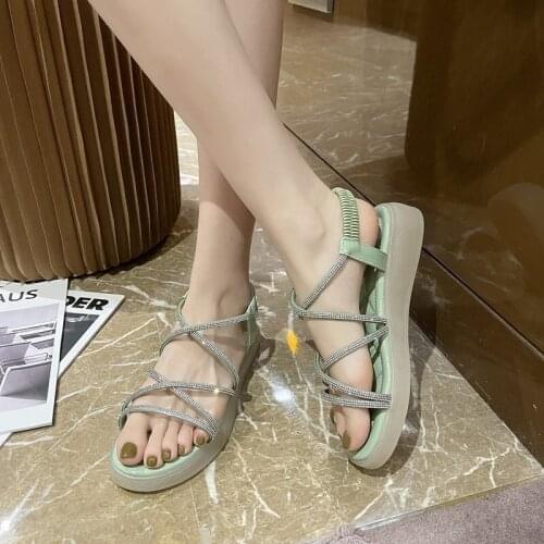 2021 Summer New Style Thick-soled Jelly-soled Rhinestone Womens Sandals Student Casual Soft-soled Fashion Sandals Women