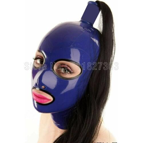 Handmade Sexy Latex Mask Rubber Unisex Hood with Ponytail Hole Club Wear Cosplay Hood