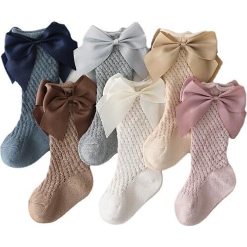 Little Girls Hollow Mesh Socks Toddlers Breathable Summer Autumn Sweet Style Bow Decoration Thin Medium Socks Kids Children 0-5T