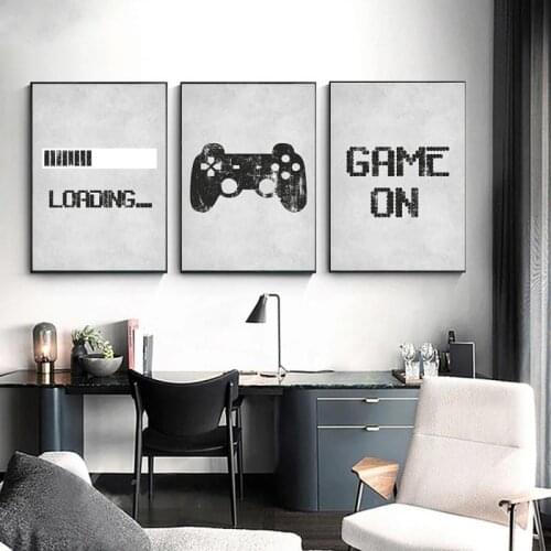 Modern Gray Canvas Painting Video Game Wall Art Game Loading Quotes Posters and Prints Decorative Pictures Boys Room Home Decor