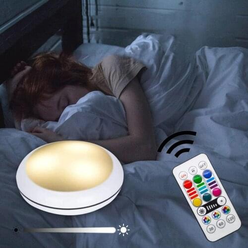 16 Color RGBW Under Shelf Cabinet Light LED Wireless Remote Control Dimmable Puck Light Wardrobe Home Bedroom Kitchen Night Lamp