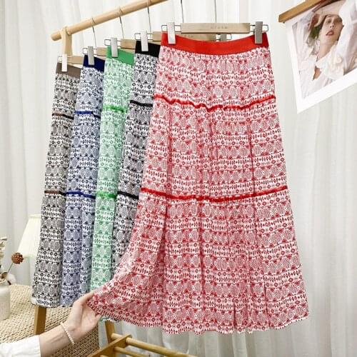 Vintage Chic women floral print ethnic beach Bohemian skirt ladies High Elastic Waist rayon Boho Maxi Skirts