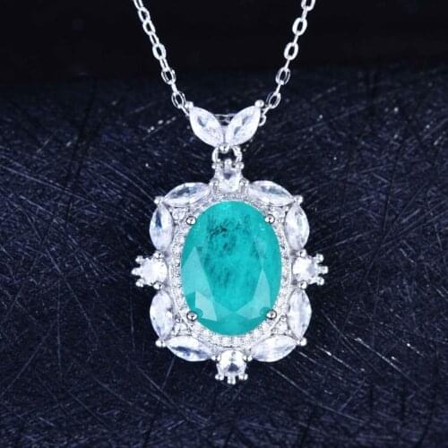 Vintage Luxury Pendant Necklace Geometric Square Pendant Inlay Paraiba Cubic Zircona For Women Wedding Engagement Party Gift