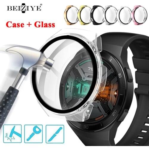 Tempered Glass+Case For Huawei watch GT2e Cover Screen Protector Bumper Frame for huawei Watch gt2e PC Matte Hard Cases gt 2e