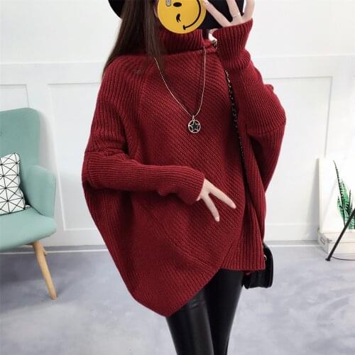 LOOSE SWEATER WOMEN CASUAL 2021 TURTLENECK SOLID COLOR BAT SLEEVE AUTUMN AND WINTER THICK HOT WOMENS SWEATERS VESTIDOS LXJ643