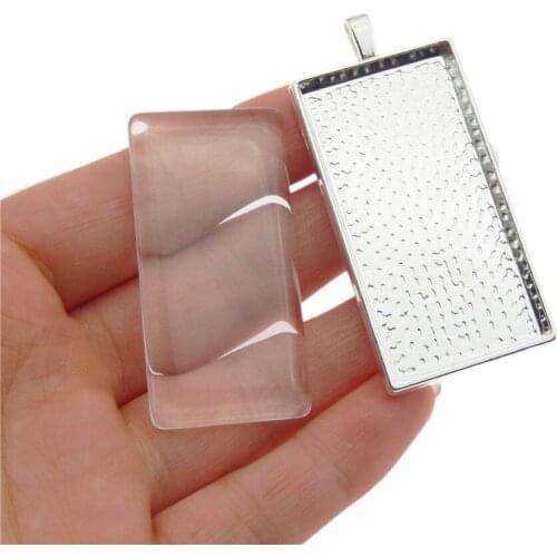 1pc Bright silver Alloy Bezel Pendant Rectangle Tray Glass Cabochon Cameo Setting Pendant Jewelry Making DIY Jewelry Accessories