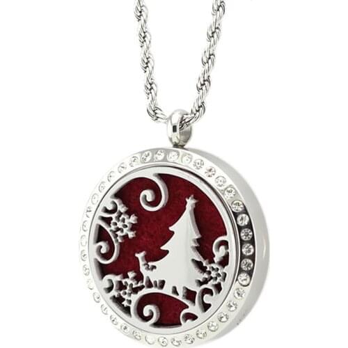 New Rhinestone Christmas Tree Floating Lockets Aromatherapy/Essential Oils Diffuser Locket Pendant Necklace Jewelry 10pcs