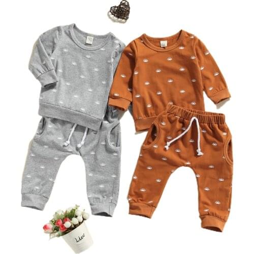 2Pcs Autumn Winter Kids Clothes Baby Boy Girl Clothes Cotton Sun Print T-shirt Tops Pants Shorts Romper Jumpsuit Bodysuit Outfit