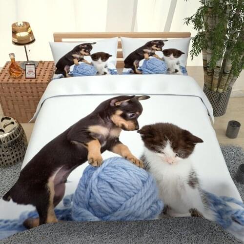 2020 Hot Style Bedding Set 3d Digital Cat and Dog Printing 2/3pcs Duvet Cover Set Single Twin Double Full Queen King Bedding