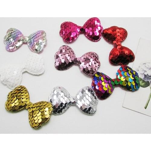 5*3cm Glitter Paillette Pads Patches Bow Appliques for Craft Clothes Sewing Supplies DIY Hair Clip Accessories